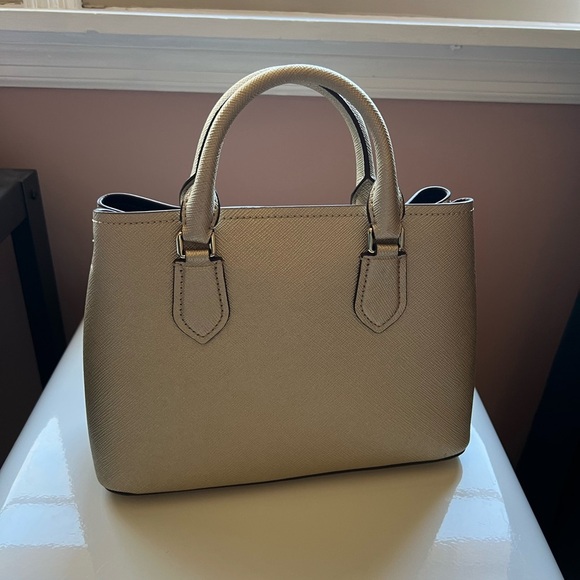 DKNY Bianca Medium Gold Satchel with Structured Shape and Textured Leather - Picture 3 of 8